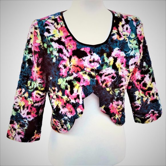 CLASS COLLECTION Retro Eyelash Fringe Trims Embroidery Cropped Top Size S/M - Picture 4 of 5